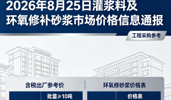 将乐2026年8月25日灌浆料及环氧修补砂浆市场价格信息通报